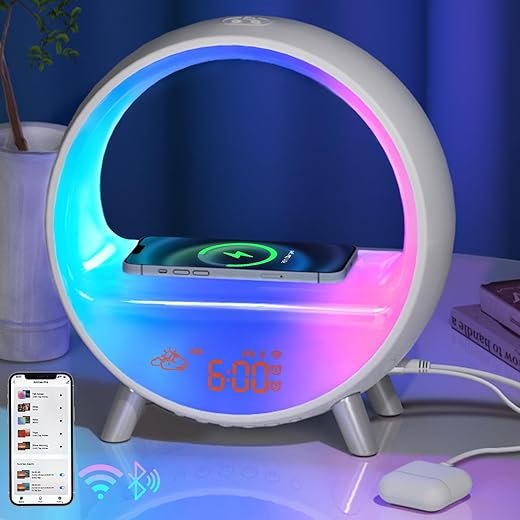 Sunrise Alarm Clock, Smart Wake-up Light Compatible with Alexa, Dual Alarms with Bluetooth Speaker and Wireless Charging Station, Snooze Function for Heavy Sleepers, Adults&Kids