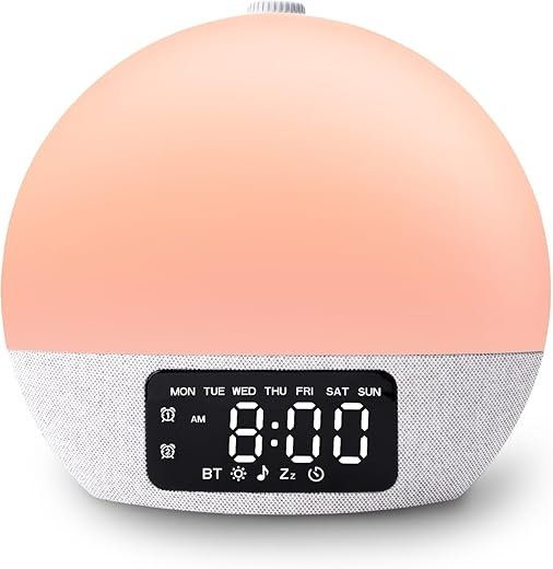 Sunrise Alarm Clock White Noise Sound Machine with 25 Soothing Sounds, 17 Night Lights, Bluetooth Speaker Wake Up Light Alarm Clock for Bedrooms, Heavy Sleepers, Baby, Kids