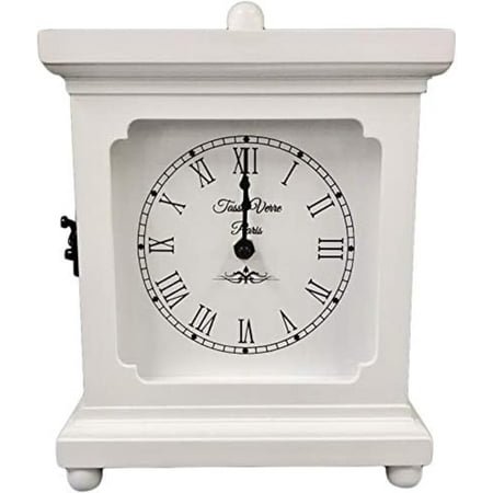 Tasse Verre White Clock for Shelf Table Or Desk - 9x7- Quiet