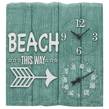 Taylor 14-inch by 14-inch Beach This Way Clock with Thermometer