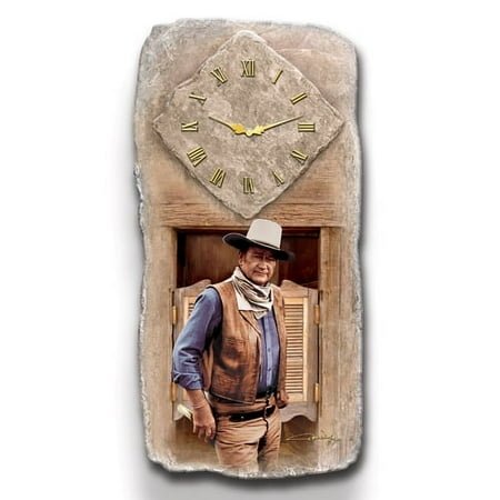 The Bradford Exchange All Time Legend John Wayne Tribute Wall Clock with Sculpted Stone Look 17.5-inches