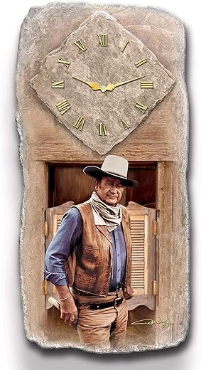 The Bradford Exchange All Time Legend John Wayne Tribute Wall Clock with Sculpted Stone Look 17.5-inches