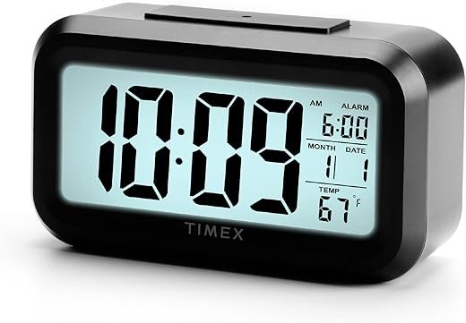 Timex Alarm Clock with Temperature Sensor and Large Display, Battery Operated for Bedroom Runs on 3 AAA Batteries (T108BC) (T108)