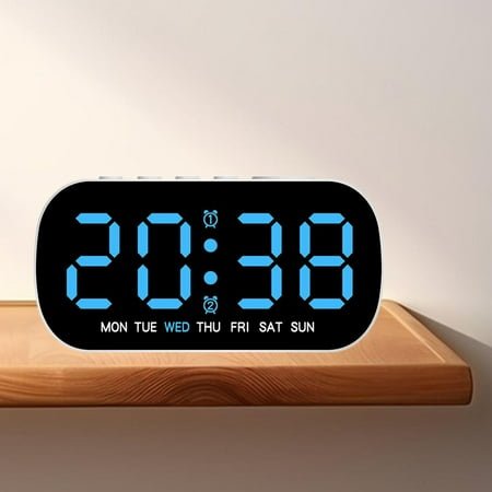 Tongina LED Digital Alarm Clock 5 Level Adjustable Light Home Decor Desktop Clock Calendar Clock for Bedroom NightStand Shelf Bedside Blue