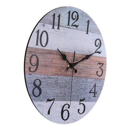 Unique Bargains 12 Inch Wooden Wall Clock, Quartz Battery Operated Silent Retro Style Round Wall Clocks, Shell Pattern