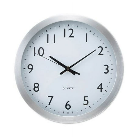 Universal Brushed Aluminum Wall Clock, 12 Overall Diameter, Silver Case, 1 AA (sold separately)