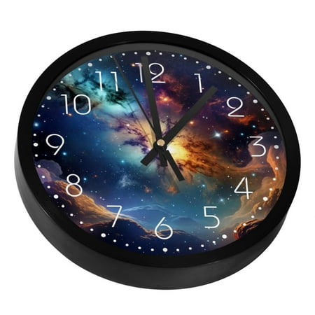 Universe Space Galaxy Nebula Starry Silent Wall Clock, Non Ticking Battery Operated 9.8 Inch Wall Clocks for Bedroom Kitchen Home Office School Art Decor