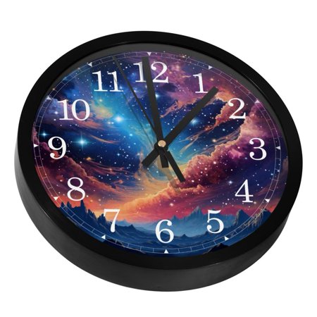 Universe Space Galaxy Nebula Starry Silent Wall Clock, Non Ticking Battery Operated 9.8 Inch Wall Clocks for Bedroom Kitchen Home Office School Art Decor