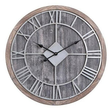 Utopia Alley Oversized Roman Round Wall Clock Gray Wood finish 28 inch Diameter