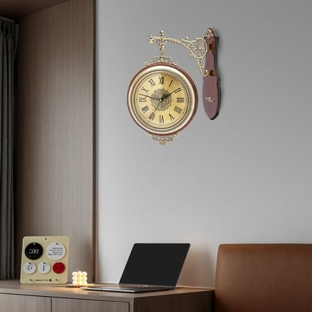 Vintage Double Sided Wall Clock Retro 360° Rotating Wall-Mounted Clock Silent Station Clock