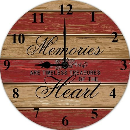 Vintage Wall Clock Memories Are Timeless Treasures Of The Heart 10 Inches Wooden Wall Clock Farmhouse Wall Art Battery Operated Non-Ticking Clock for Kitchen Living Room Bedroom Bathroom