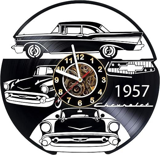 Vinyl Record Wall Clock Compatible with Chevy 1957 Car Handmade - Best Gift Vinyl Wall Clock Home Decoration Room Inspirational, Vinyl Wall Clock Silent Wall Art (2)