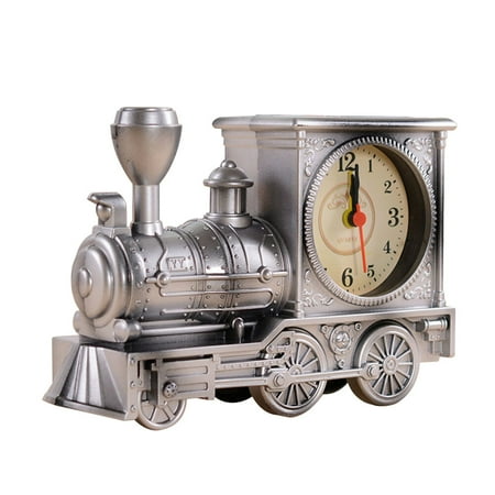 Viveous Antique Locomotive Shape Alarm Clock Plastic Model Alarm Clock Creative Desktop Decor (Grey)