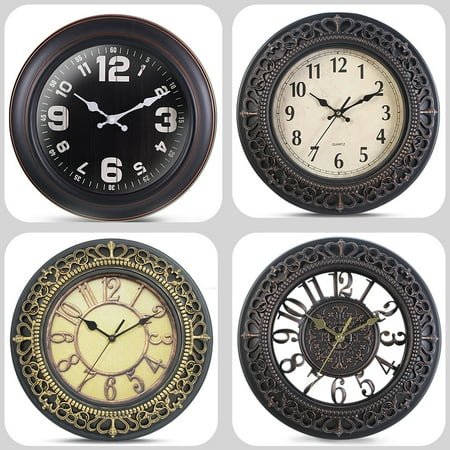 VOCOO Wall Clock, Vintage Wall Clocks Battery Operated, Retro Silent Non Ticking Quartz Clocks for Living Room Home Kitchen School Office - 10Inch Black