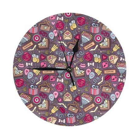 Wall Clock - Doodles Wedding 9.8 Inch Silent Non Ticking Modern Round Wall Clocks Battery Operated Classic Clock for Bedroom, Living Room, Office, Home, Kitchen, Bathroom