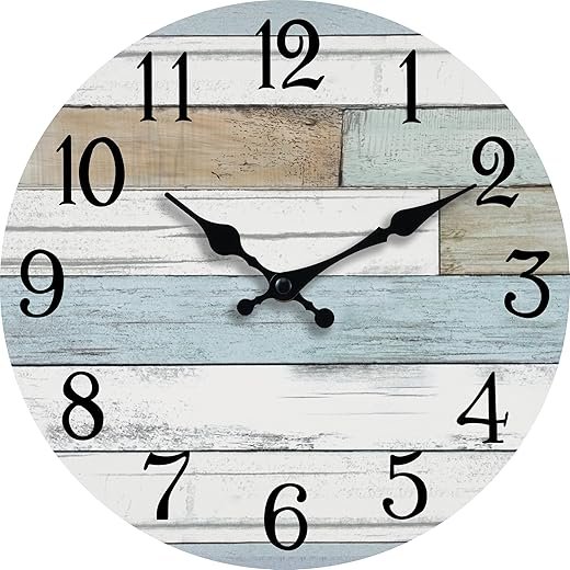 Wall Clock 10 Inch Silent Non Ticking Wall Clocks Battery Operated Coastal Design Country Rustic Retro Decorative for Bathroom Kitchen Living Room(10 Inch)