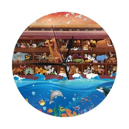 Wall Clock Animals On Noah's Ark2 Wall Clocks Battery Operated, Modern Wall Clock for Bedroom, Classroom, Living Room, Office, Home Decor