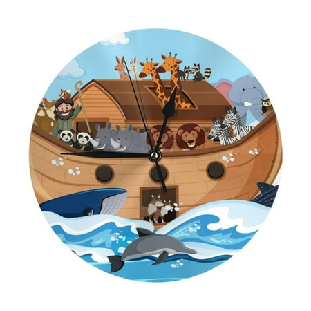 Wall Clock Animals on Noah's Ark Wall Clocks Battery Operated, Modern Wall Clock for Bedroom, Classroom, Living Room, Office, Home Decor