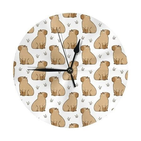 Wall Clock Capybara Grass Wall Clocks Battery Operated, Modern Wall Clock for Bedroom, Classroom, Living Room, Office, Home Decor