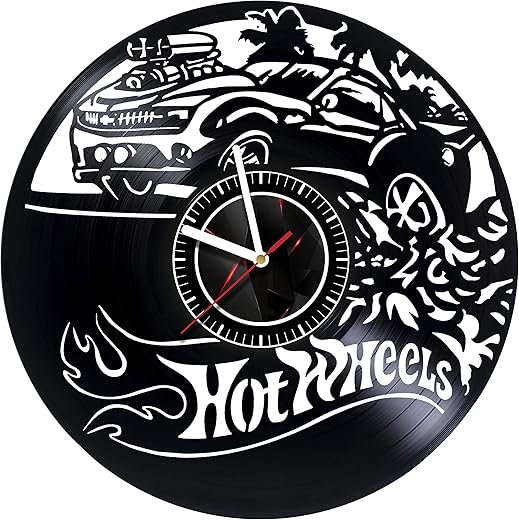 Wall Clock Compatible with HOT Wheels Artwork - Wall Clock Made of Vinyl Record - Handmade - Unique Design - Gift for Christmas Birthday Women Men Boyfriend Girlfriend Teens Friends