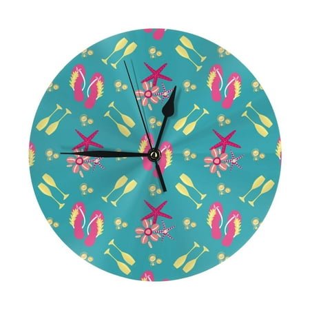 Wall Clock Flip flop starfish shells Wall Clocks Battery Operated, Modern Wall Clock for Bedroom, Classroom, Living Room, Office, Home Decor