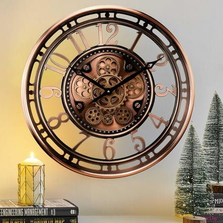 Wall Clock for Modern Farmhouse Living Room Decor,Large Industrial Steampunk Wall Clock,Metal Wall Clock Decorative for Home Office, Dinning Room,Copper (21 Inch)