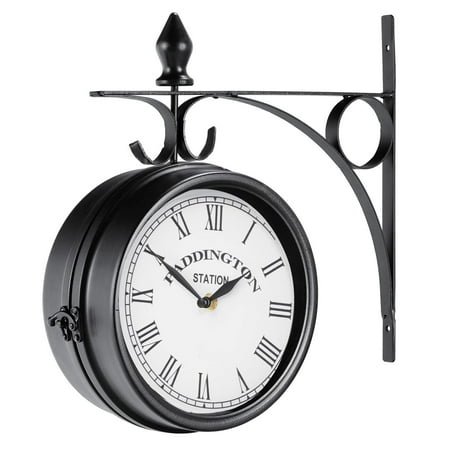 Wall Clock Iron Round Wall Hanging Double Sided Two Faces Station Clock Round Chandelier Wall Hanging Clock Home Decor