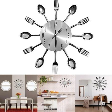 Wall Clock, Metal Kitchen Cookware Spoon Fork Wall Clock Creative Modern Home Decor Antique Style