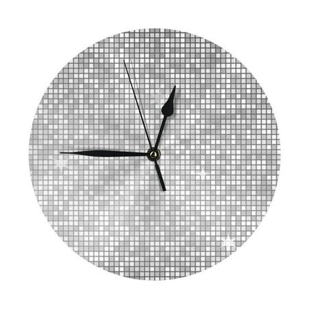 Wall Clocks Battery Operated, Silver Mosaic 9.8 Inch Silent Non Ticking Decorative Large Wall Clock, Wall Clock for Living Room Bathroom Kitchen Bedroom Wall Decor