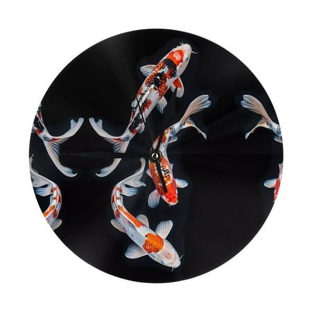 Wall Clocks Battery Operated, Tricolor Koi Fish Trio 9.8 Inch Silent Non Ticking Decorative Large Wall Clock, Wall Clock for Living Room Bathroom Kitchen Bedroom Wall Decor