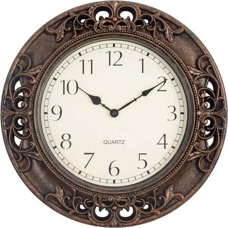 Wall Clocks for Living Room Decor, 18 in Large Vintage Wall Clock Battery Operated, Silent Rustic Antique Carved Frame Wall Clocks for Kitchen/Office/Bathroom/Bedroom, Bronze