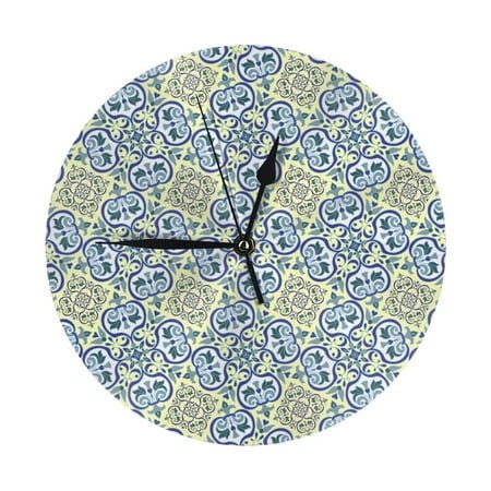 Wall Clock, vintage Italian majolica style pattern Wall Clocks Battery Operated Silent Kitchen Office Wall Clock Decorative, Wall Clock for School Classroom Living Room Bedroom Home Decor