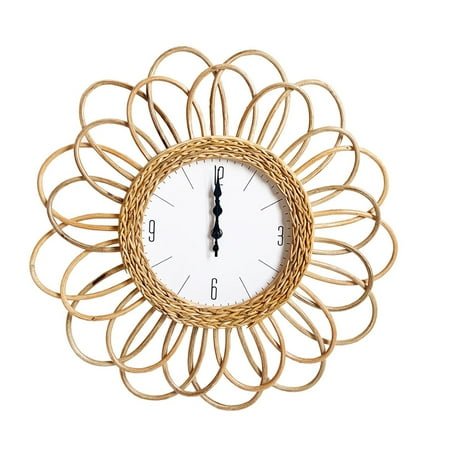 Wall Clock with Rattan Handwoven Frame Exquisite Workmanship Housewarming Gift