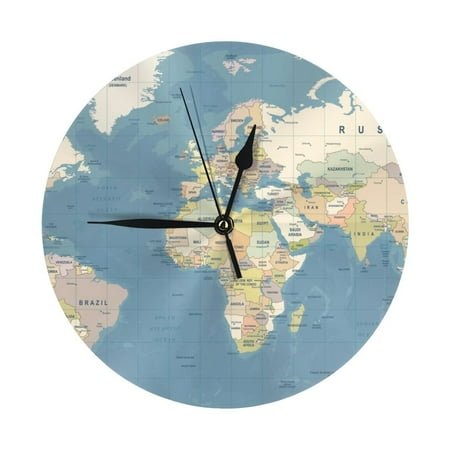 Wall Clock World Map1 Wall Clocks Battery Operated, Modern Wall Clock for Bedroom, Classroom, Living Room, Office, Home Decor