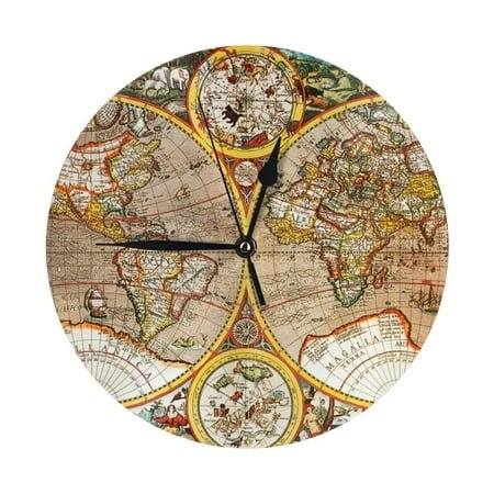 Wall Clock World Map (3) Wall Clocks Battery Operated, Modern Wall Clock for Bedroom, Classroom, Living Room, Office, Home Decor