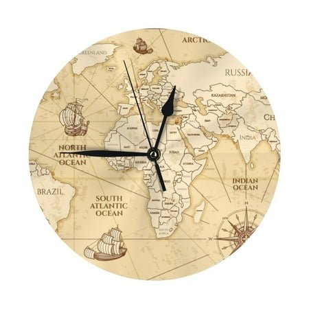 Wall Clock World Map Wall Clocks Battery Operated, Modern Wall Clock for Bedroom, Classroom, Living Room, Office, Home Decor