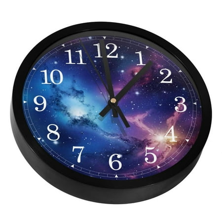 Watercolor Universe Galaxy Nebula Starry Silent Wall Clock, Non Ticking Battery Operated 9.8 Inch Wall Clocks for Bedroom Kitchen Home Office School Art Decor