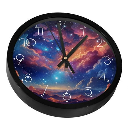 Watercolor Universe Space Galaxy Nebula Starry Silent Wall Clock, Non Ticking Battery Operated 9.8 Inch Wall Clocks for Bedroom Kitchen Home Office School Art Decor