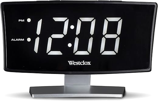 Westclox 1.8 Basic Curved LED Display Digital Alarm Clock (White) for Bedside Table Or Large Desk, Small Electric Clocks with Low Light, Modern Bedroom Nightstand Decor, 7w 4h 2.2D