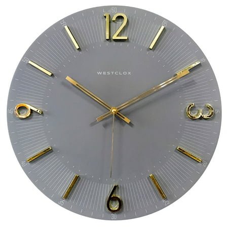 Westclox Contemporary 16 Analog QA Wall Clock-Gray with Raised Gold Numbers - Accurate Timekeeping