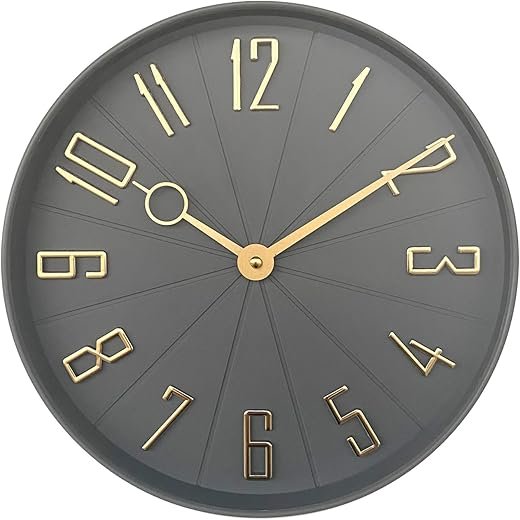 Westclox Modern Wall Clock with Embossed Dial, Gold Foil Raised Numbers, Metal Hands, and Glass Lens (Gray, 12")