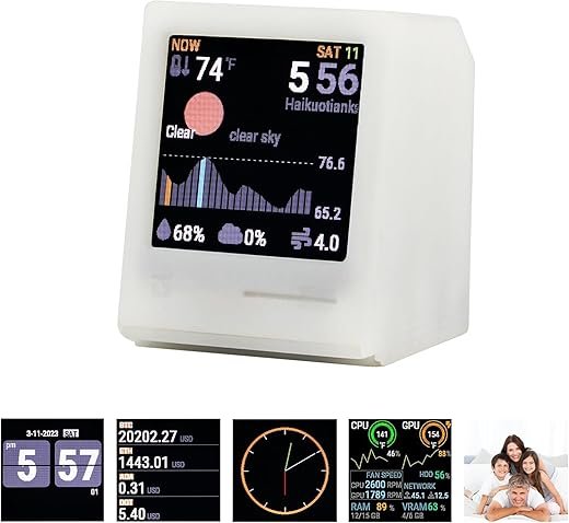 WiFi Clock for Desk Decor, Digital Clock DIY Programming, Futuristic Clock with Weather Forecast, Currency Price and More -【White Macintosh Style】