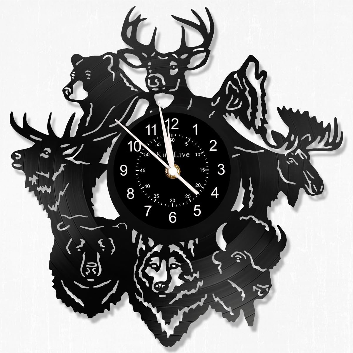 Wild Animal Themed Wall Clock, 12 inch Vinyl Record Clock, Art Decor for livingroom/Bedroom/studyroom/Yard.Black Glue Art Decor Gift.