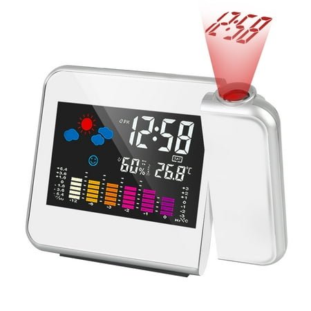 With Time Projection Table Clock Weather Station Color Display Clock Rotatable Digital Alarm Clock (WHITE)