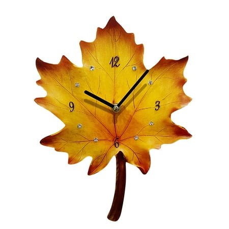 WJHD Wall Clock Battery Operated Maple Leaf Shape Wall Clock Living Room Dining Room Decoration Mute Wall Clock Natural Wall Clock