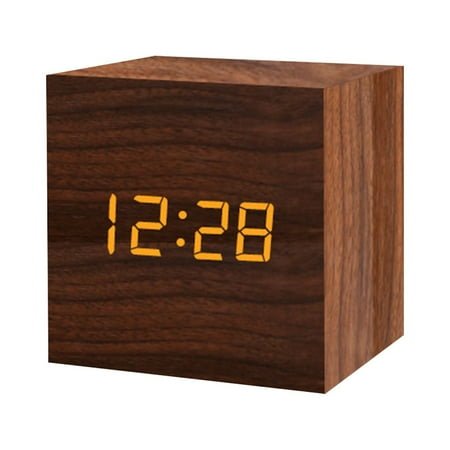 Wood Clock Creative Electronic Clock Square Digital Clock Mini Alarm Clock Bedside Clock