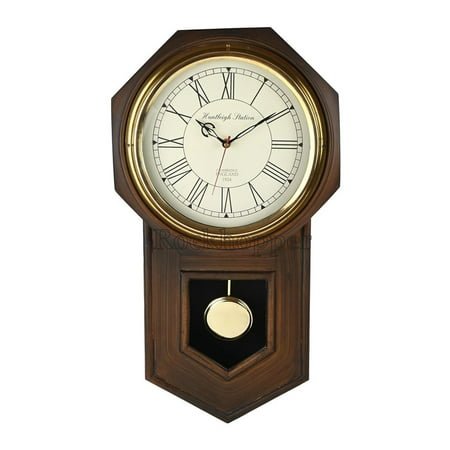 Wooden and Brass Large Pendulum Wall Clock for Living Room Home Decorations (Size: 12 x 3 x 20 Inch | Weight: 1210 Gram | Color: Brown)