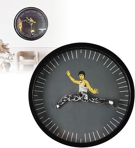 Xiaolong Li Clock, Xiaolong Li Wall Clock, Xiaolong Li Kung Fu Clock, Funny Wall Clock, Novelty Wall Clock, Xiaolong Li Abs Plastic Wall Clock, Kung Fu Wall Clock, Novelty Home Decor Gifts (B)