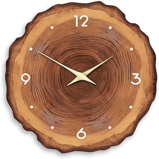 XNM Wood Wall Clock for Living Room Decor Rustic Wall Clocks Battery Operated 12 Inch Brown Annual Ring Wall Clock Non Ticking (MDF No Solid Wood)