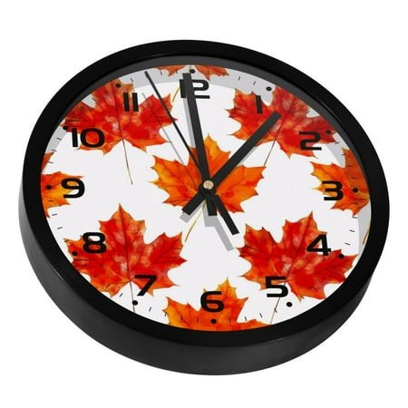 YOYOAMOY Red Autumn Maple Leaves Printed Precision Clock 9.8 Inches Silent Wall Clock Easy to Install Read